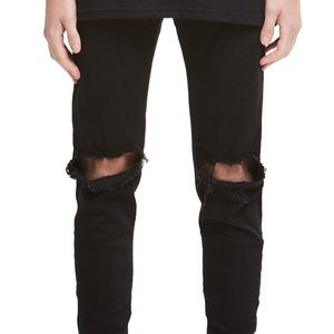 Represent Clo Deep black distressed skinny jeans.